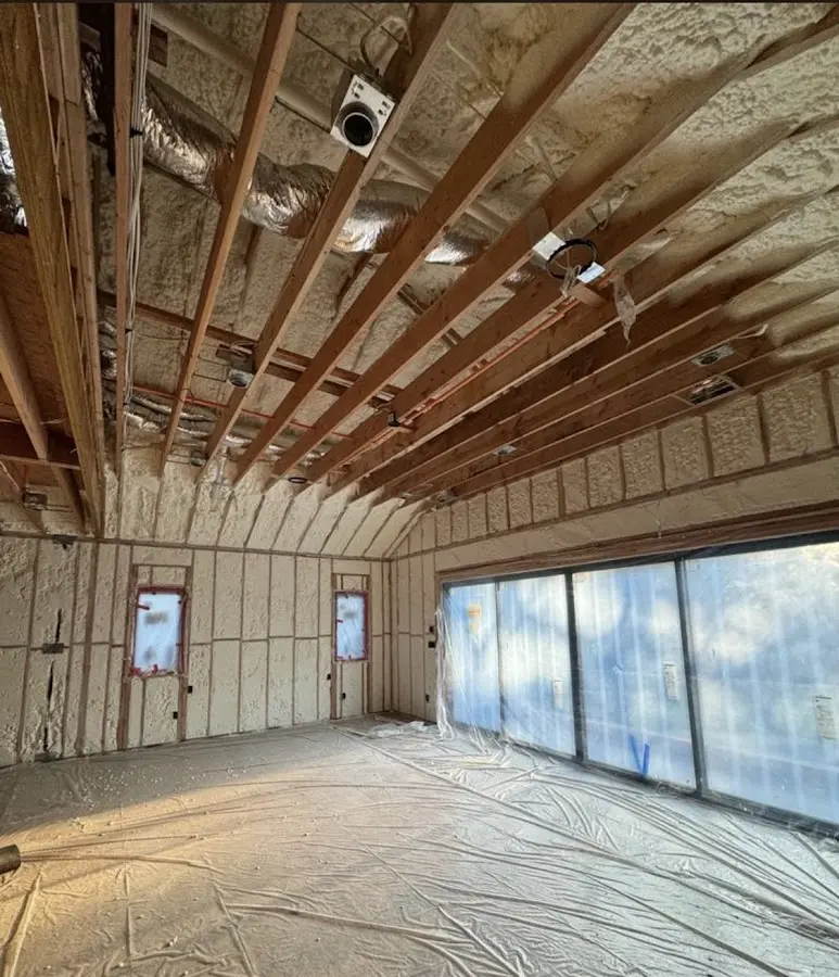 Interior walls and ceiling insulated with spray foam during new construction in Glenarden